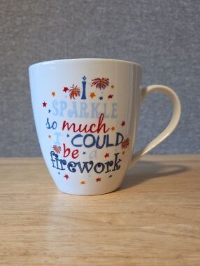 Pfaltzgraff White Mug with Red, Blue & Orange Firework Design